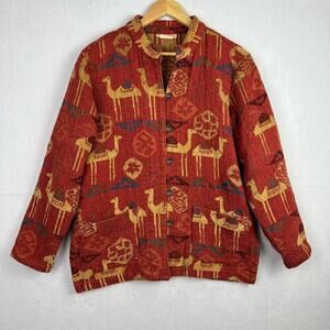 Vintage Gotcha Covered Cotton Tapestry Egyption Print Camels Jacket Coat Medium